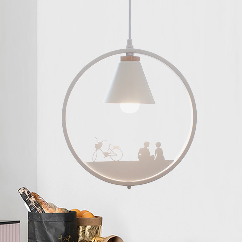 Eisen Kegel Schirm Pendelleuchte Nordic 1 Glühbirne Schwarz/Weiß Hängelampe mit Papier Schnitt Dekoration