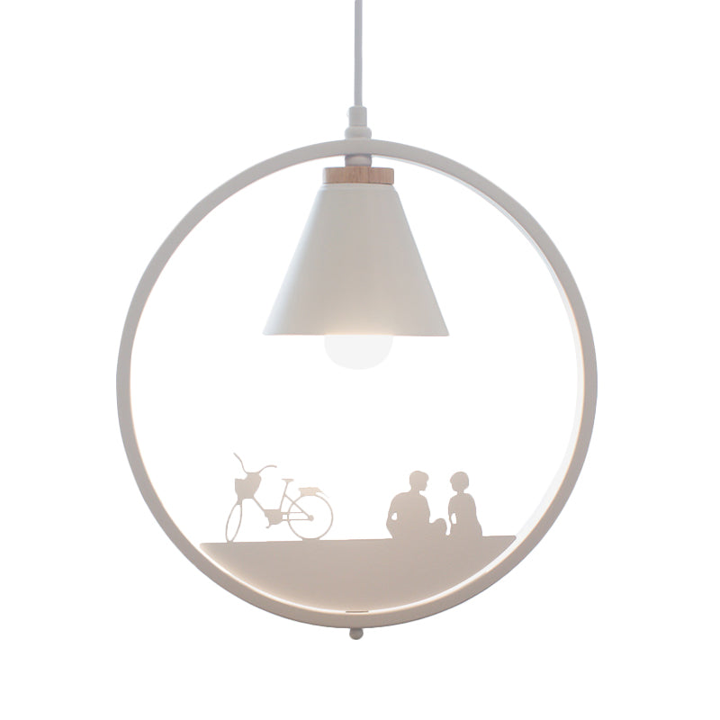 Eisen Kegel Schirm Pendelleuchte Nordic 1 Glühbirne Schwarz/Weiß Hängelampe mit Papier Schnitt Dekoration