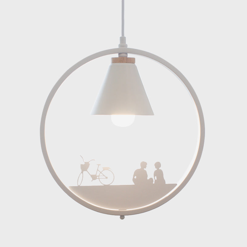 Eisen Kegel Schirm Pendelleuchte Nordic 1 Glühbirne Schwarz/Weiß Hängelampe mit Papier Schnitt Dekoration