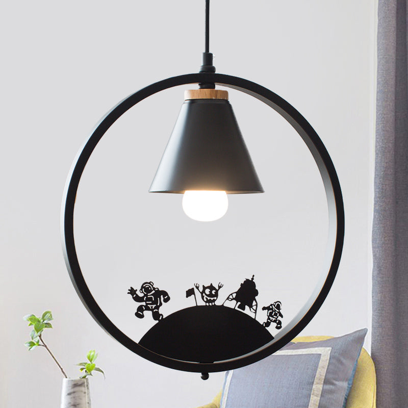 Eisen Kegel Schirm Pendelleuchte Nordic 1 Glühbirne Schwarz/Weiß Hängelampe mit Papier Schnitt Dekoration
