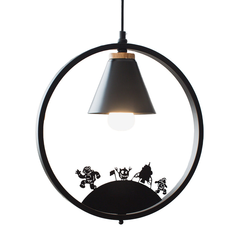 Eisen Kegel Schirm Pendelleuchte Nordic 1 Glühbirne Schwarz/Weiß Hängelampe mit Papier Schnitt Dekoration