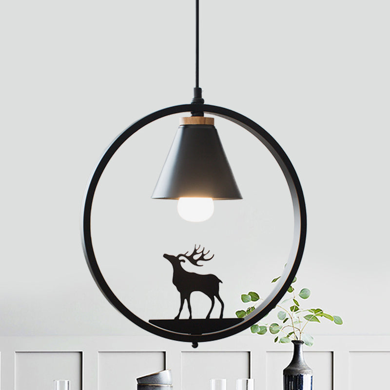 Eisen Kegel Schirm Pendelleuchte Nordic 1 Glühbirne Schwarz/Weiß Hängelampe mit Papier Schnitt Dekoration