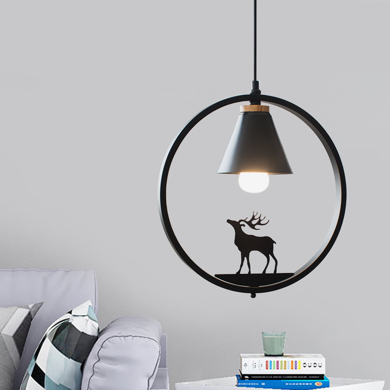 Eisen Kegel Schirm Pendelleuchte Nordic 1 Glühbirne Schwarz/Weiß Hängelampe mit Papier Schnitt Dekoration