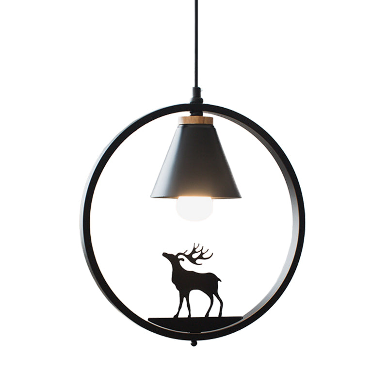 Eisen Kegel Schirm Pendelleuchte Nordic 1 Glühbirne Schwarz/Weiß Hängelampe mit Papier Schnitt Dekoration