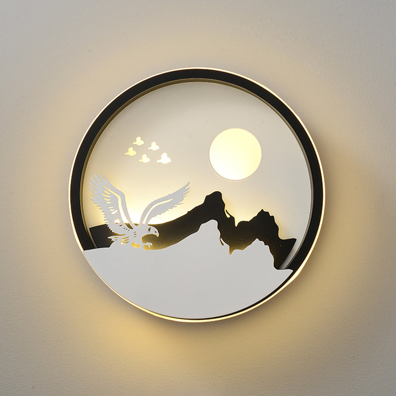 Metall Runde Wandbeleuchtung Idee Modernistisch LED Schwarze Wandlampe Wandleuchte mit Reh und Mädchen/Adler/Windmühle Design