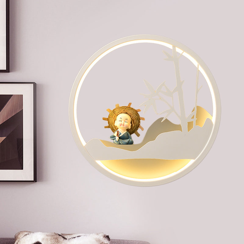 Frendorf | Witte Wolk Wandlamp Verlichting Hedendaagse LED Acrylaat Ring Wandlamp Fixture met Meisje/Bear/Kleine Monnik Deco