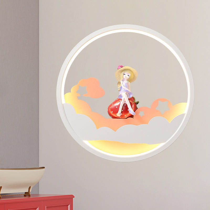 Frendorf | Witte Wolk Wandlamp Verlichting Hedendaagse LED Acrylaat Ring Wandlamp Fixture met Meisje/Bear/Kleine Monnik Deco