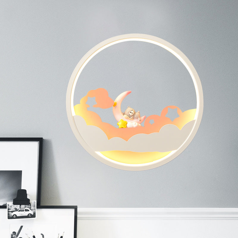 Frendorf | Witte Wolk Wandlamp Verlichting Hedendaagse LED Acrylaat Ring Wandlamp Fixture met Meisje/Bear/Kleine Monnik Deco