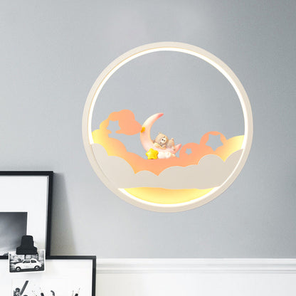 Frendorf | Witte Wolk Wandlamp Verlichting Hedendaagse LED Acrylaat Ring Wandlamp Fixture met Meisje/Bear/Kleine Monnik Deco