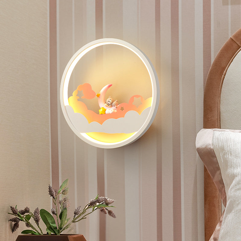 Frendorf | Witte Wolk Wandlamp Verlichting Hedendaagse LED Acrylaat Ring Wandlamp Fixture met Meisje/Bear/Kleine Monnik Deco