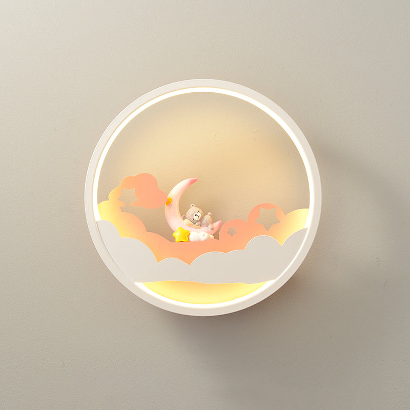 Frendorf | Witte Wolk Wandlamp Verlichting Hedendaagse LED Acrylaat Ring Wandlamp Fixture met Meisje/Bear/Kleine Monnik Deco