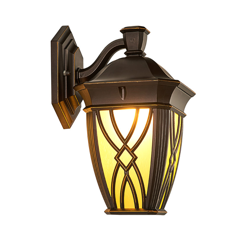 Frendorf | Gebogen Arm Frosted Glas Wandlamp Landelijk 1 Glühbirne Buiten Verlichtingsarmatuur in Koffie