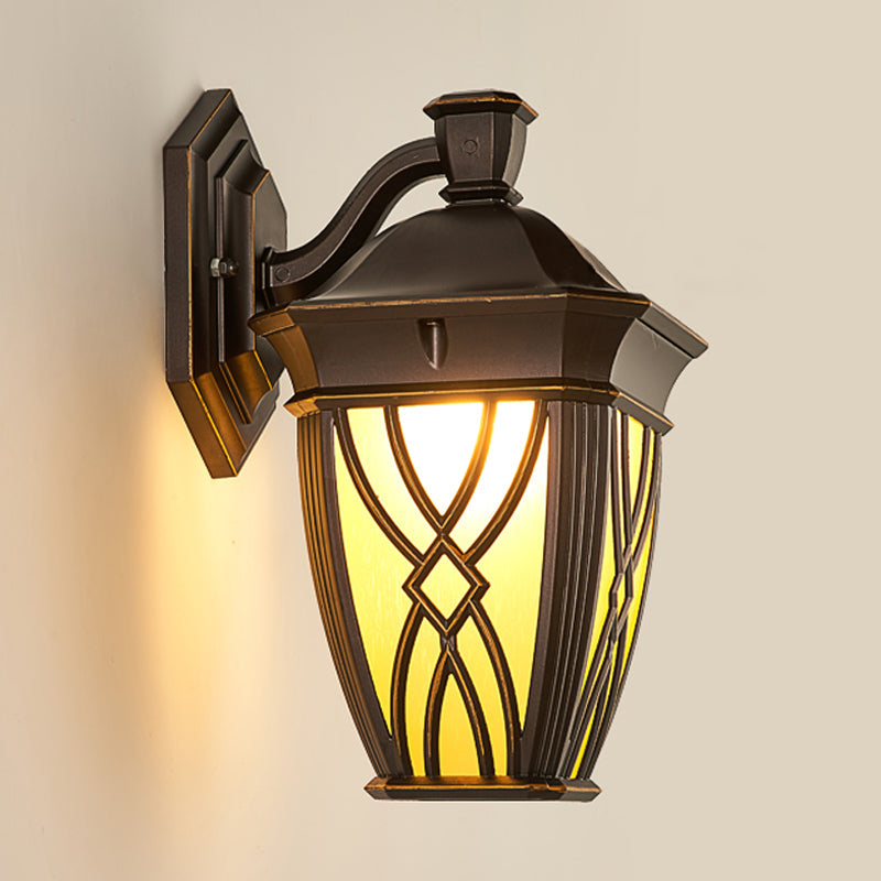 Frendorf | Gebogen Arm Frosted Glas Wandlamp Landelijk 1 Glühbirne Buiten Verlichtingsarmatuur in Koffie