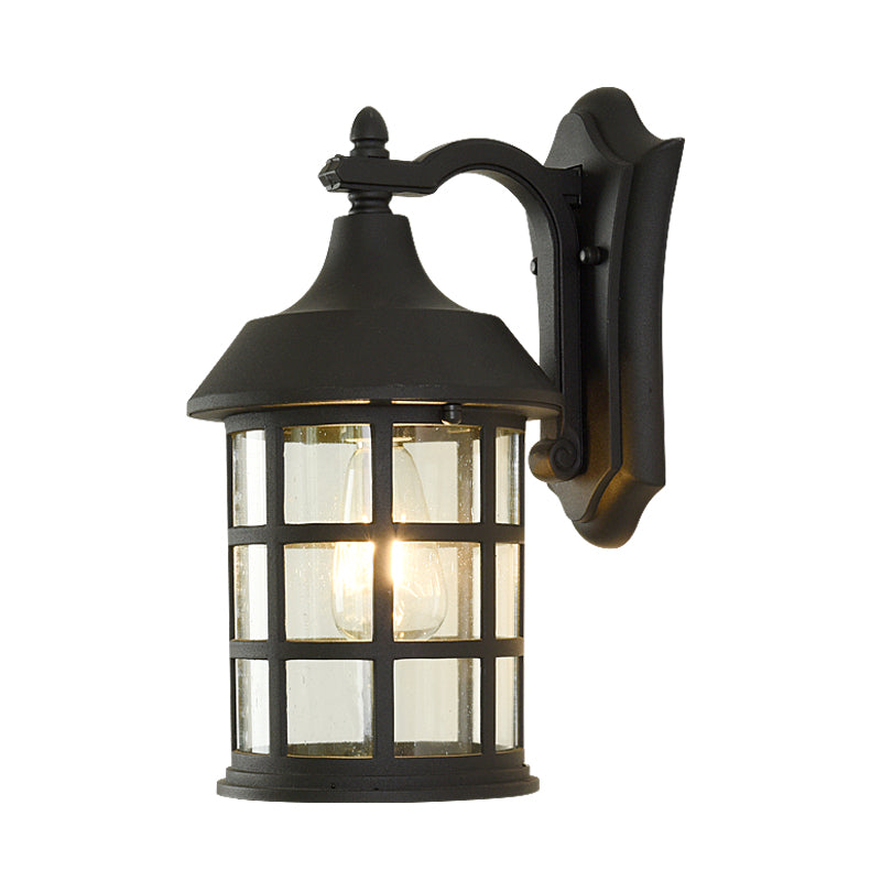 Frendorf | Vogelkooi heldere glazen wandlamp plattelands enkele bollen binnenplaats wandlamp in zwart met metalen frame