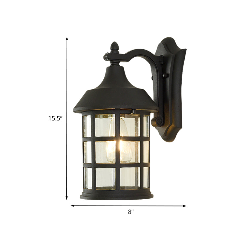 Frendorf | Vogelkooi heldere glazen wandlamp plattelands enkele bollen binnenplaats wandlamp in zwart met metalen frame