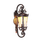 Frendorf | 1-Haupt Wandleuchte Cottage Patio Wandleuchte mit Laterne Amber Dimple Glas Schirm in Schwarz