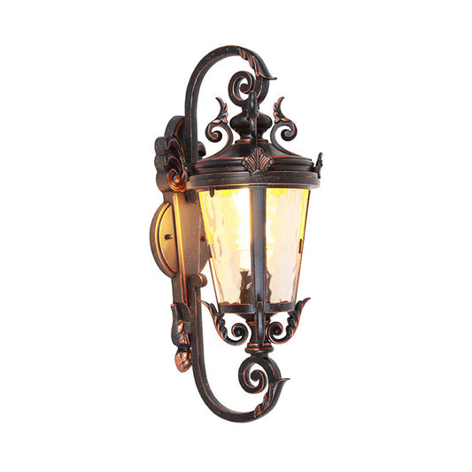 Frendorf | 1-Haupt Wandleuchte Cottage Patio Wandleuchte mit Laterne Amber Dimple Glas Schirm in Schwarz