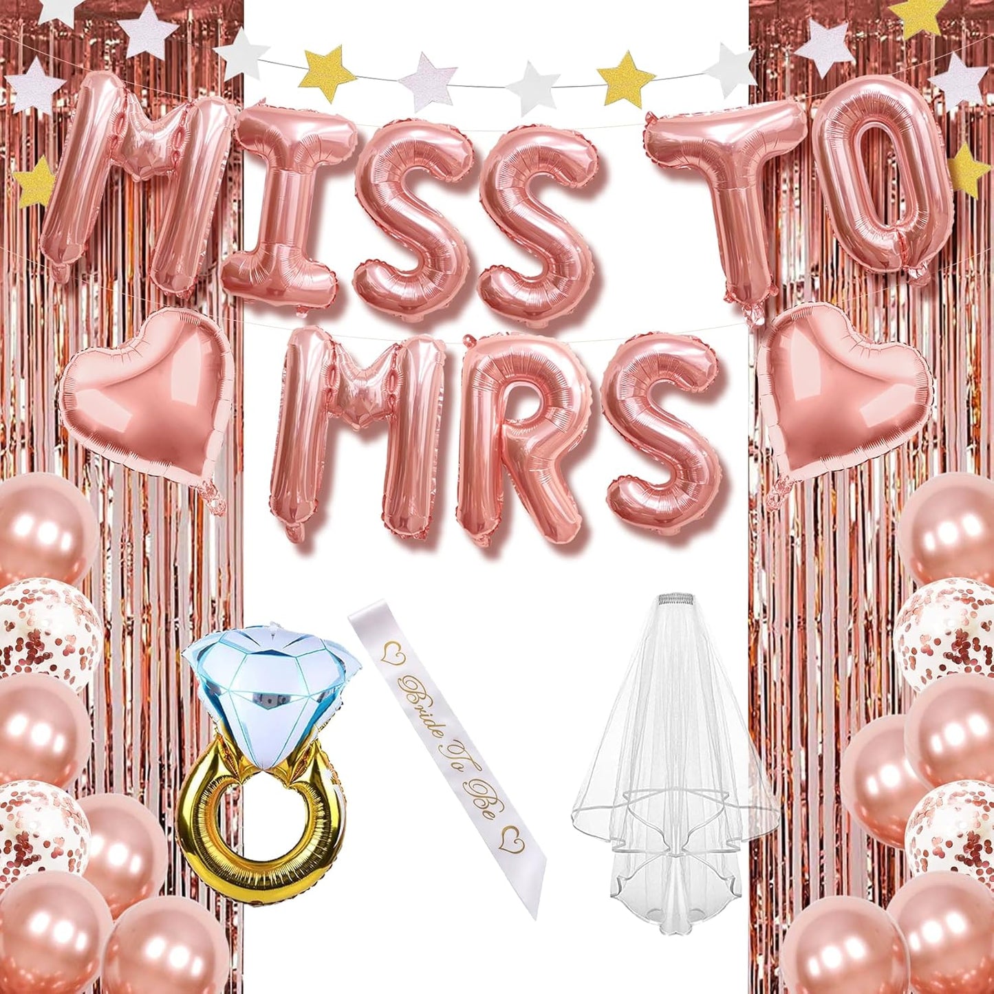 Frendorf | MISS TO MRS Folienballon - Eleganter Mylar-Ballon für Hochzeitspartys, Junggesellinnenabschiede und Hochzeitsfeiern - Langlebig, heliumkompatibel und leicht aufzublasen - Perfekte Partydekoration