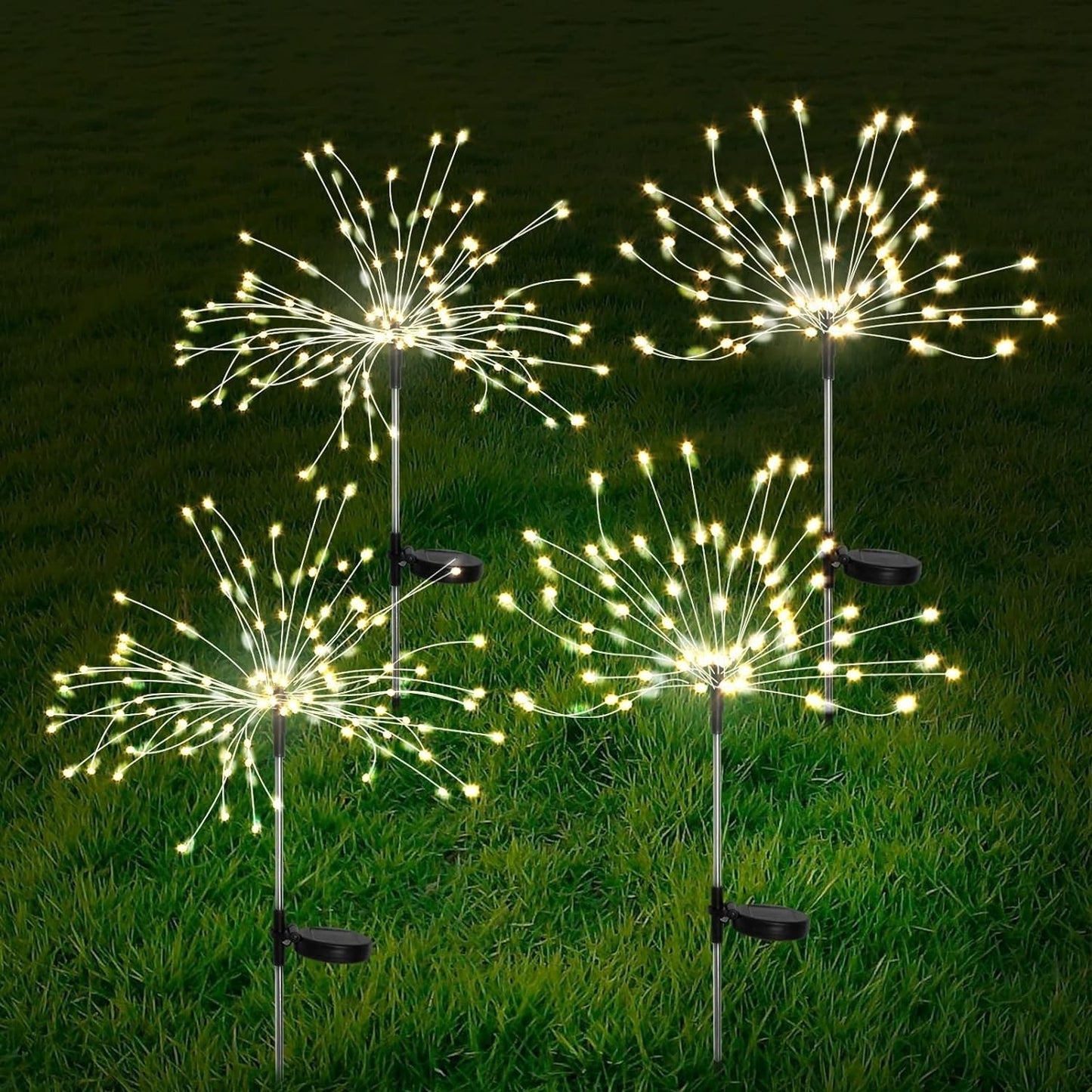 4 Stück Solar Feuerwerk Gartenlampen - Wetterfeste LED Dekorationsbeleuchtung, Solarenergie für Garten und Patio