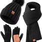 Frendorf | Damen Beanie mit Pom Pom Lange Schal Halswärmer Touchscreen Handschuhe 3 in 1 Set