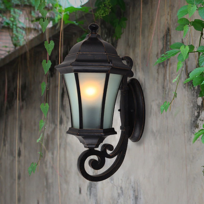 Frendorf | Frosted Glass Zwarte Wandlamp Lanternvorm 1 Kop Traditionele Wandlamp