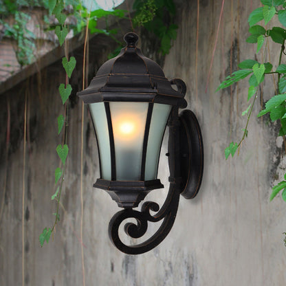 Frendorf | Frosted Glass Zwarte Wandlamp Lanternvorm 1 Kop Traditionele Wandlamp