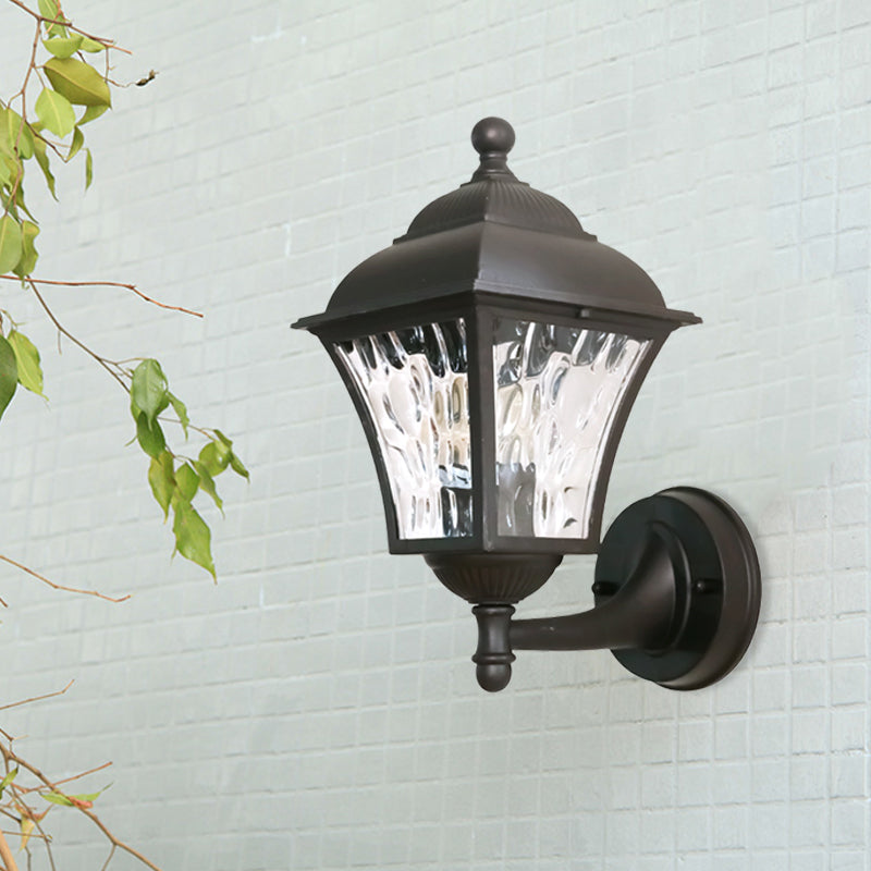 Frendorf | 1-Pear Wall Lighting Fixture Country House Garden Wall Light with Lantern Clear Glass-Dimpled Shade in Dark Coffee