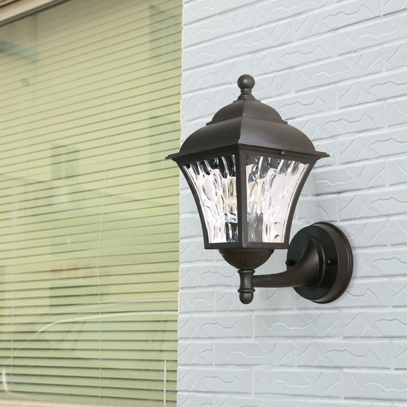 Frendorf | 1-Pear Wall Lighting Fixture Country House Garden Wall Light with Lantern Clear Glass-Dimpled Shade in Dark Coffee