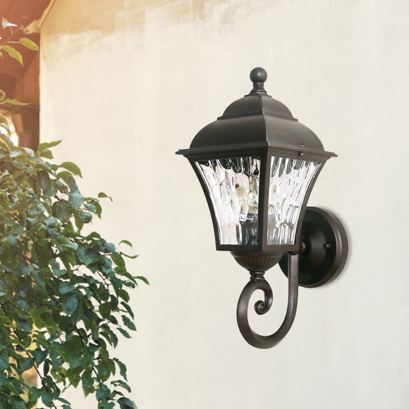 Frendorf | 1-Pear Wall Lighting Fixture Country House Garden Wall Light with Lantern Clear Glass-Dimpled Shade in Dark Coffee