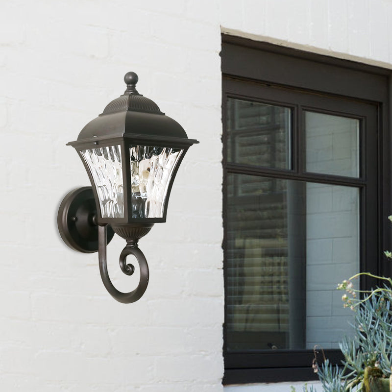 Frendorf | 1-Pear Wall Lighting Fixture Country House Garden Wall Light with Lantern Clear Glass-Dimpled Shade in Dark Coffee