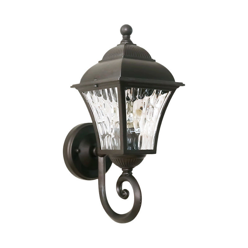 Frendorf | 1-Pear Wall Lighting Fixture Country House Garden Wall Light with Lantern Clear Glass-Dimpled Shade in Dark Coffee