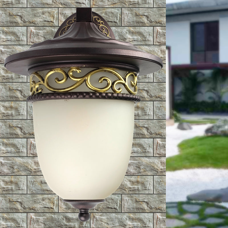 Frendorf | 1-Head Wandmontage Licht Rustic Verlengd Koepel Bevroren Glas Wandlamp in Zwart voor Buiten