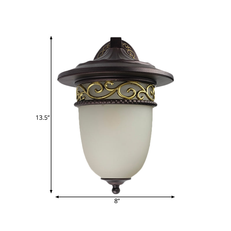 Frendorf | 1-Head Wandmontage Licht Rustic Verlengd Koepel Bevroren Glas Wandlamp in Zwart voor Buiten