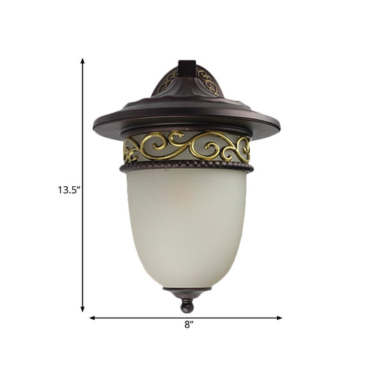 Frendorf | 1-Head Wandmontage Licht Rustic Verlengd Koepel Bevroren Glas Wandlamp in Zwart voor Buiten