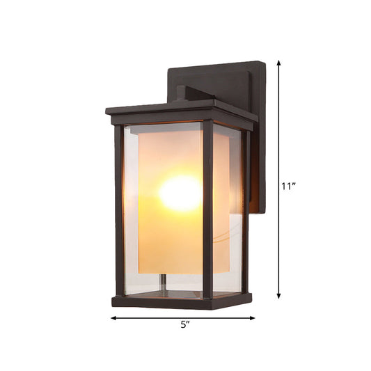 Frendorf | 1 Glühbirne Wandlicht Lodge Yard Amberglas Wandleuchte mit rechteckigem klarem Glasschirm in Schwarz
