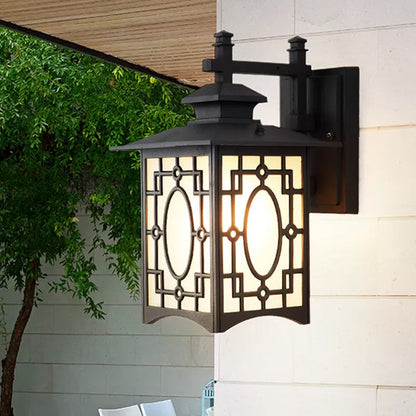 Frendorf | 1 Kop Frosted Glass Wandverlichting Rustiek Zwart/Bronzen Lantaarnvormige Binnenplaats Wandlamp