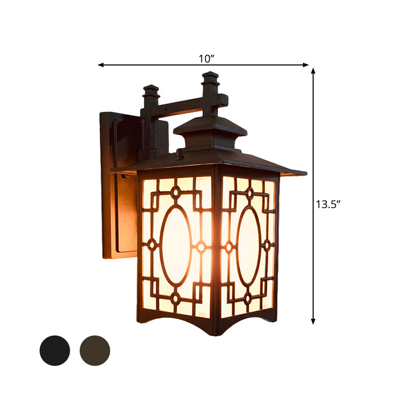 Frendorf | 1 Kop Frosted Glass Wandverlichting Rustiek Zwart/Bronzen Lantaarnvormige Binnenplaats Wandlamp