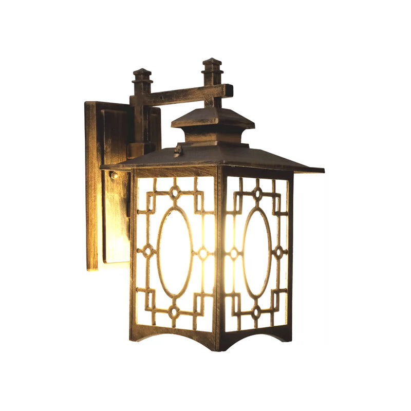 Frendorf | 1 Kop Frosted Glass Wandverlichting Rustiek Zwart/Bronzen Lantaarnvormige Binnenplaats Wandlamp