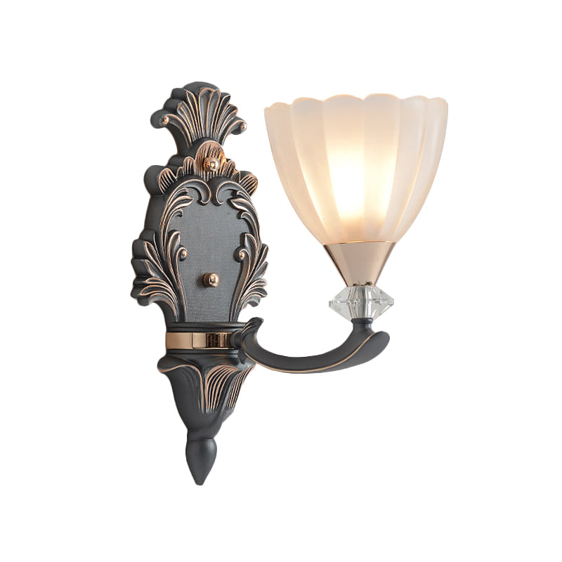 Frendorf | 1/2 Lampen Wandbeleuchtung Idee Vintage Kegel Weiß Rippenglas Wandmontierte Lampe für Wohnzimmer