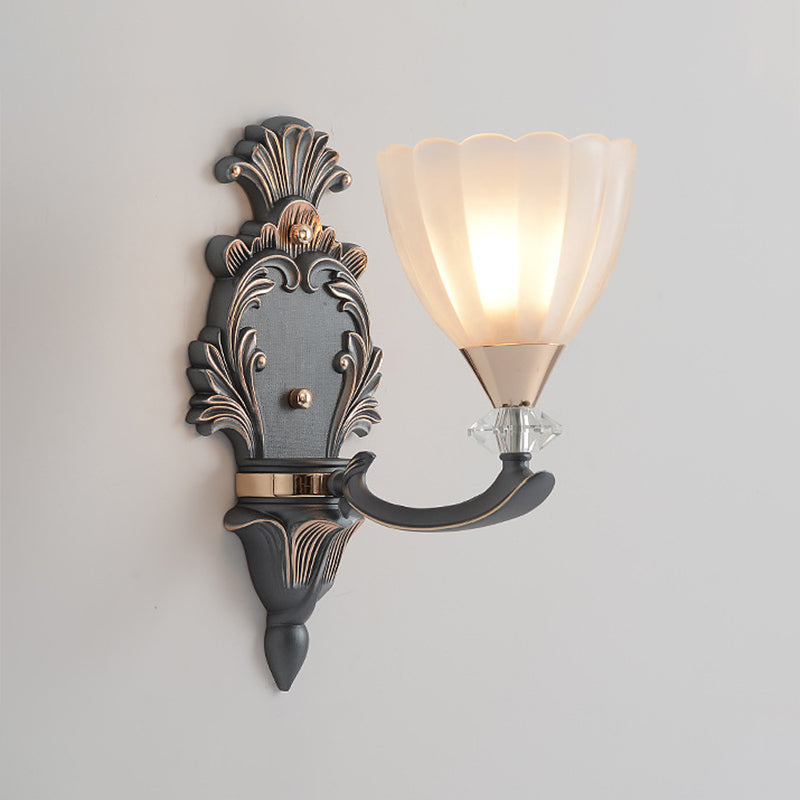 Frendorf | 1/2 Lampen Wandbeleuchtung Idee Vintage Kegel Weiß Rippenglas Wandmontierte Lampe für Wohnzimmer