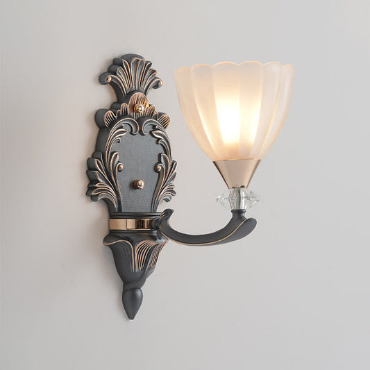 Frendorf | 1/2 Lampen Wandbeleuchtung Idee Vintage Kegel Weiß Rippenglas Wandmontierte Lampe für Wohnzimmer