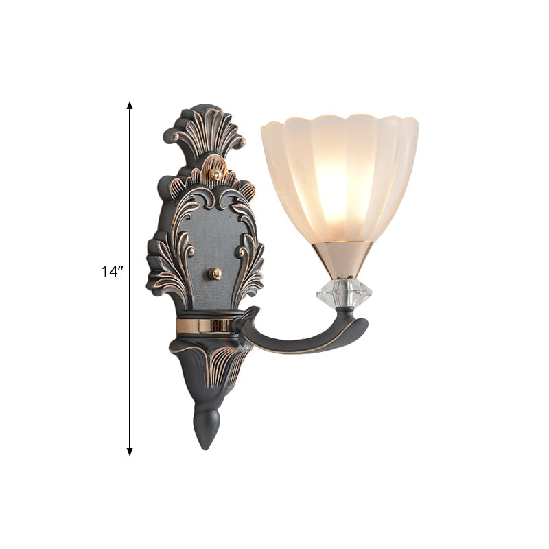 Frendorf | 1/2 Lampen Wandbeleuchtung Idee Vintage Kegel Weiß Rippenglas Wandmontierte Lampe für Wohnzimmer