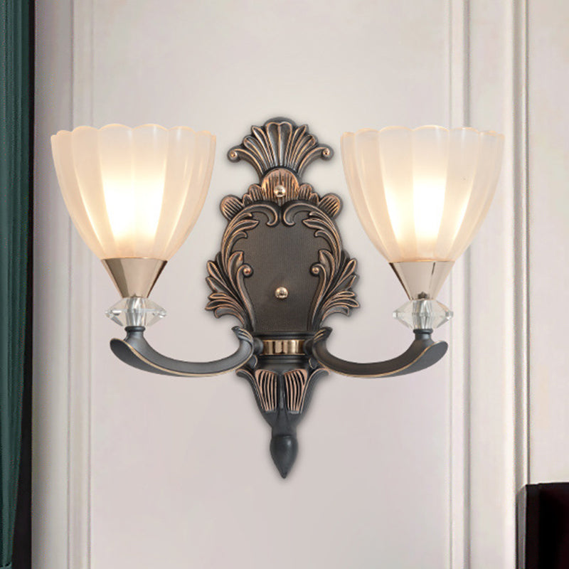 Frendorf | 1/2 Lampen Wandbeleuchtung Idee Vintage Kegel Weiß Rippenglas Wandmontierte Lampe für Wohnzimmer