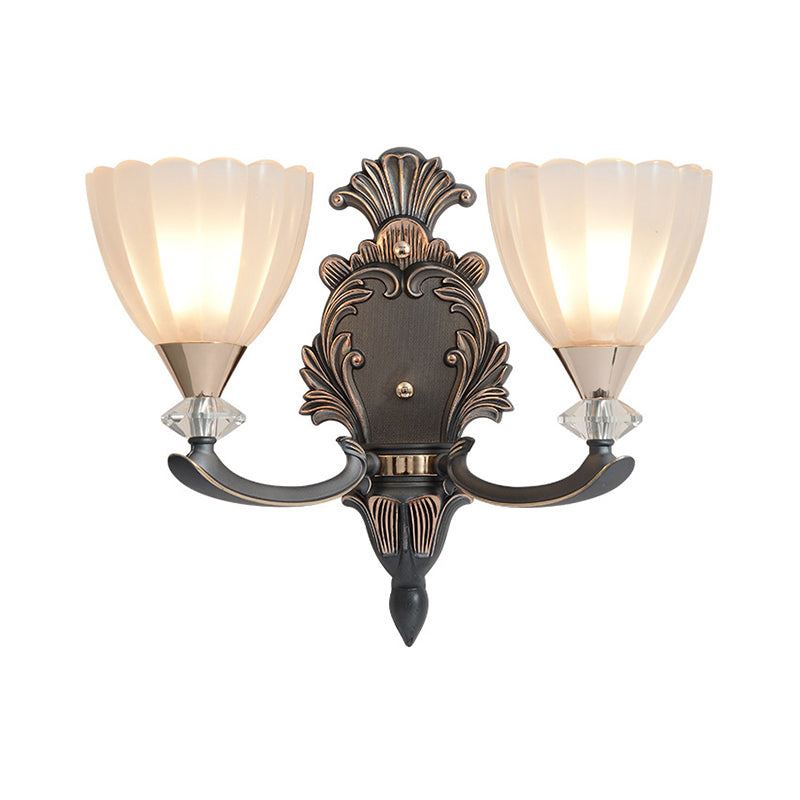 Frendorf | 1/2 Lampen Wandbeleuchtung Idee Vintage Kegel Weiß Rippenglas Wandmontierte Lampe für Wohnzimmer