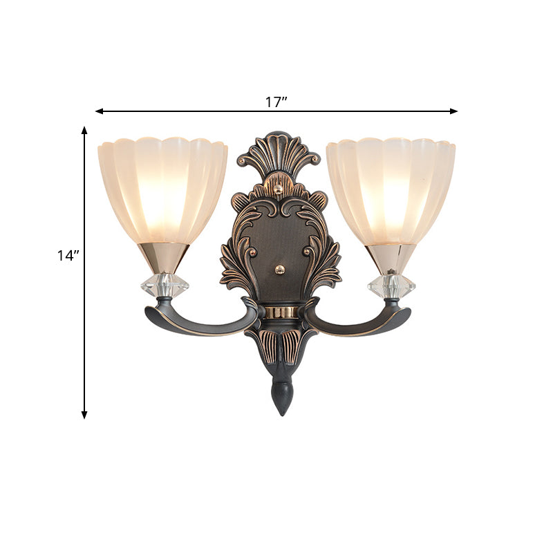 Frendorf | 1/2 Lampen Wandbeleuchtung Idee Vintage Kegel Weiß Rippenglas Wandmontierte Lampe für Wohnzimmer
