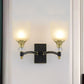 Frendorf | Farmhouse Scalloped Floral Wandverlichting 1/2 Koppen Opal Glas Muurmontage Lamp in Zwart en Goud