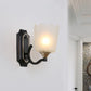 Frendorf | 1/2-Licht Scalloped Cup Wandlamp Vintage Zwarte Afwerking Frosted Glas Muurmontage Lamp