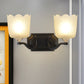 Frendorf | 1/2-Licht Scalloped Cup Wandlamp Vintage Zwarte Afwerking Frosted Glas Muurmontage Lamp