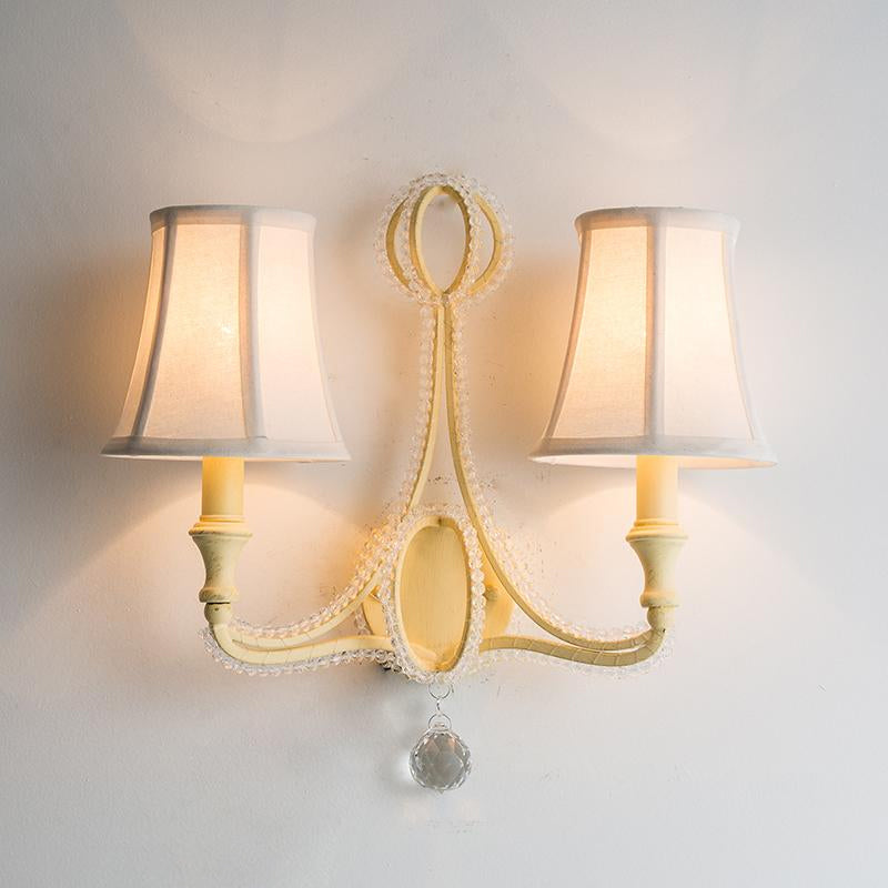 Frendorf | 1/2-Bulb Wandverlichting Ideeën Rustieke Geplankte Bel Stof Wandlamp in Beige/Verouderd Zilver met Kristallen Druppel