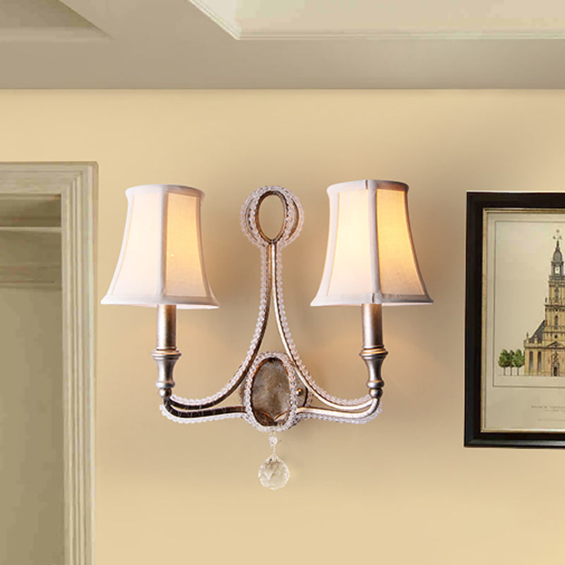 Frendorf | 1/2-Bulb Wandverlichting Ideeën Rustieke Geplankte Bel Stof Wandlamp in Beige/Verouderd Zilver met Kristallen Druppel